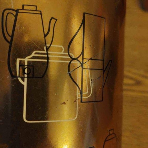 Vintage MCM Copper Coffee Tin Storage Container W/ Lid Graphic Print Pots - Picture 13 of 14